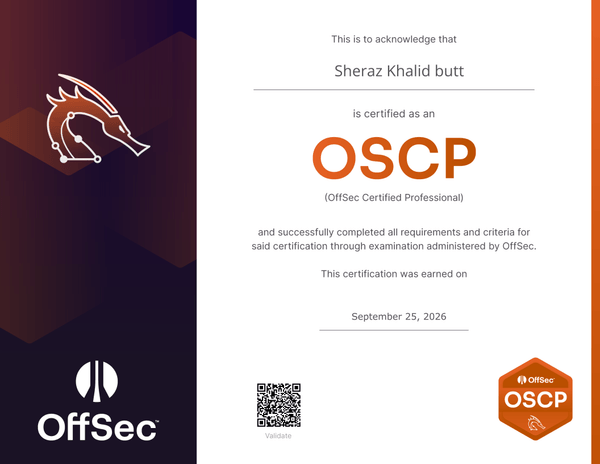 OSCP certificate issued to Sheraz Khalid